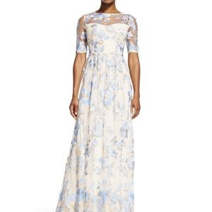 Adrianna Papell Embroidered Lace Round Neck Gown